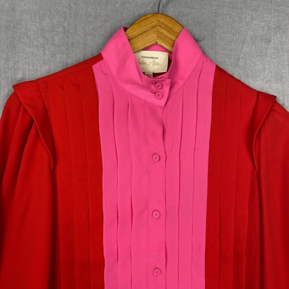 Tuckernuck India Hicks‎ Grove Blouse Womens XXS Mock Neck Button Up Pleated - Picture 4 of 10